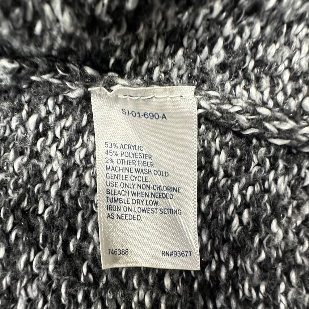 St Johns Bay Sweater Womens P XL Gray Marled Open Front Cardigan Knit Rolled Hem